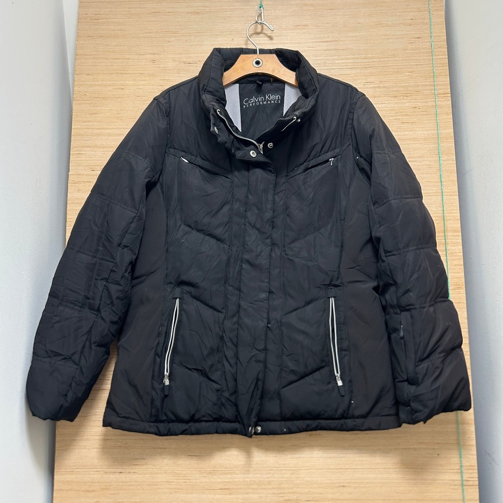 Calvin Klein Performance Womens Black Down Puffer Jacket Ski Coat Large